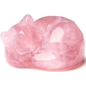 Rose Quartz Cat Decor Pink Gift Crystals Sleeping Cat Statue Stone Figurine